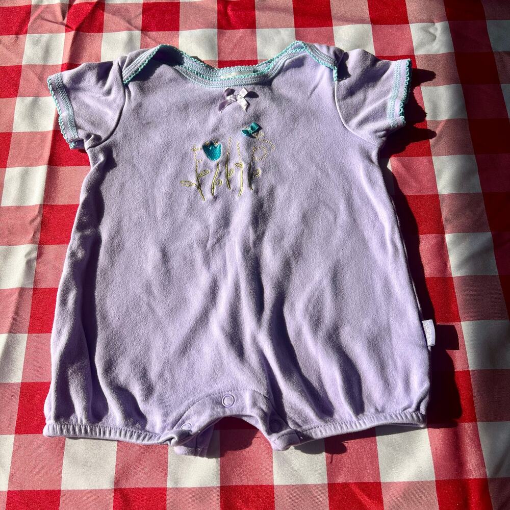 Vintage 90s Y2K Carter's Kids 9/12 Purple Floral Cottagecore Fairy Baby Romper